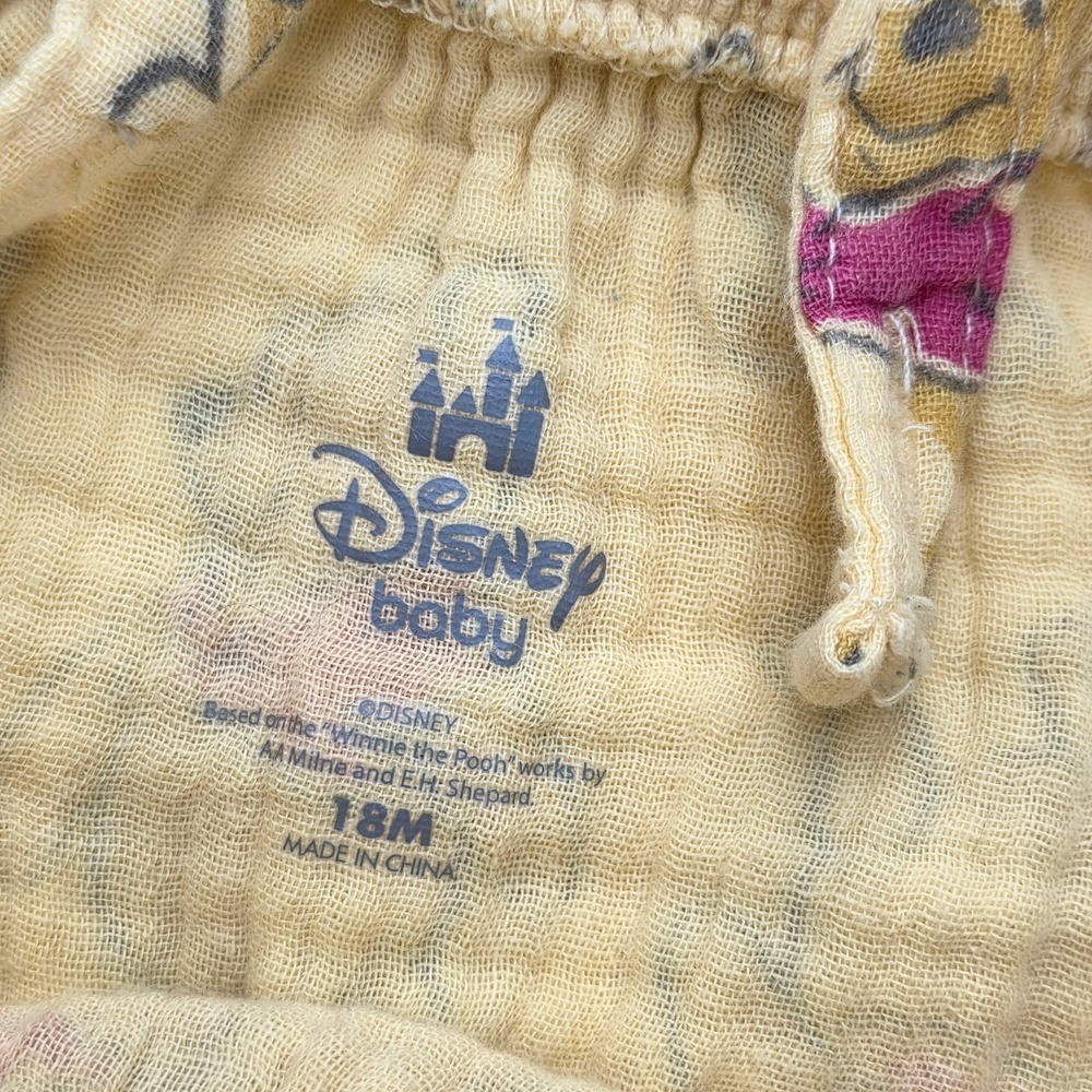Disney Baby 18 Months Winnie The Pooh Cotton Muslin Overalls Romper Snaps Yellow - Picture 7 of 8
